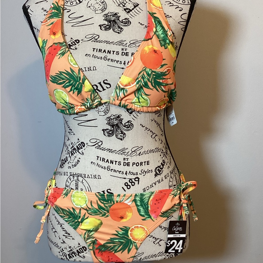 🌴☀️🌴 FRUITY HALTER TOP STYLE BIKINI FULLY ADJUSTABLE TOP/BOTTOM SZ LG